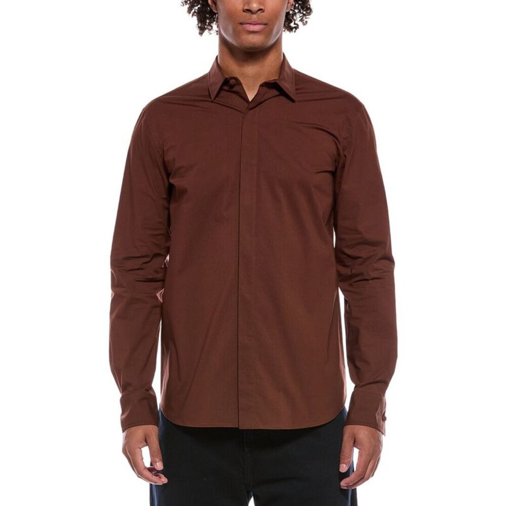 Valentino Mens  Solid Button Shirt, Brown